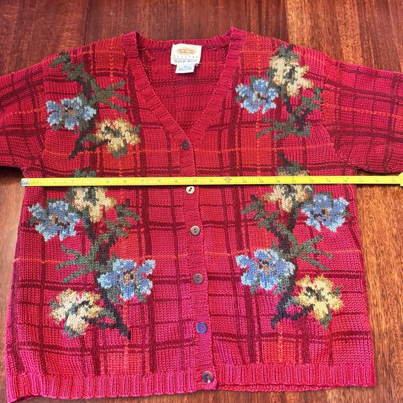 VTG Talbots Petites Womens PS Hand Knit Button Fall Cardigan Sweater Floral 90's - Picture 8 of 16